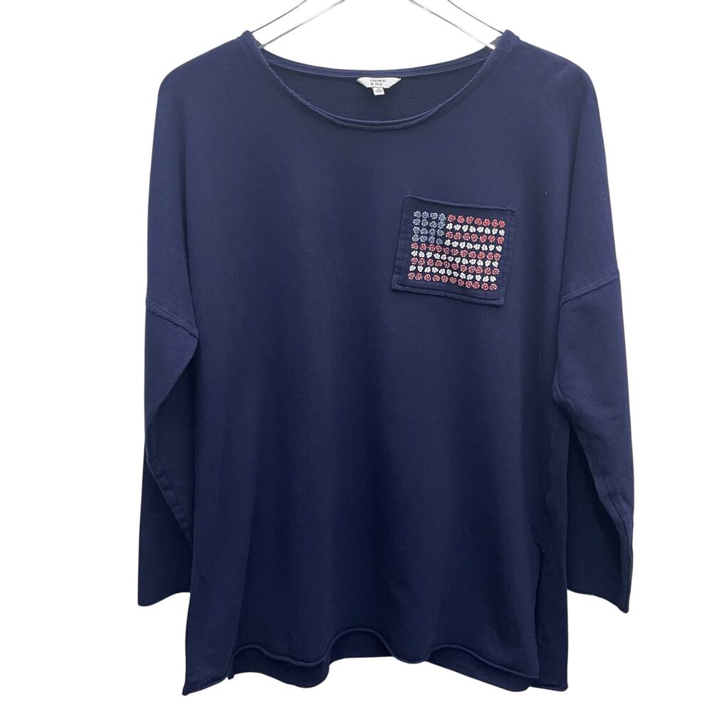 Crown & Ivy Women’s Navy Blue American Flag Sweatshirt Size Medium